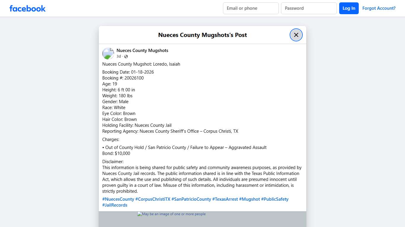 Nueces County Mugshot: Loredo,... - Nueces County Mugshots | Facebook